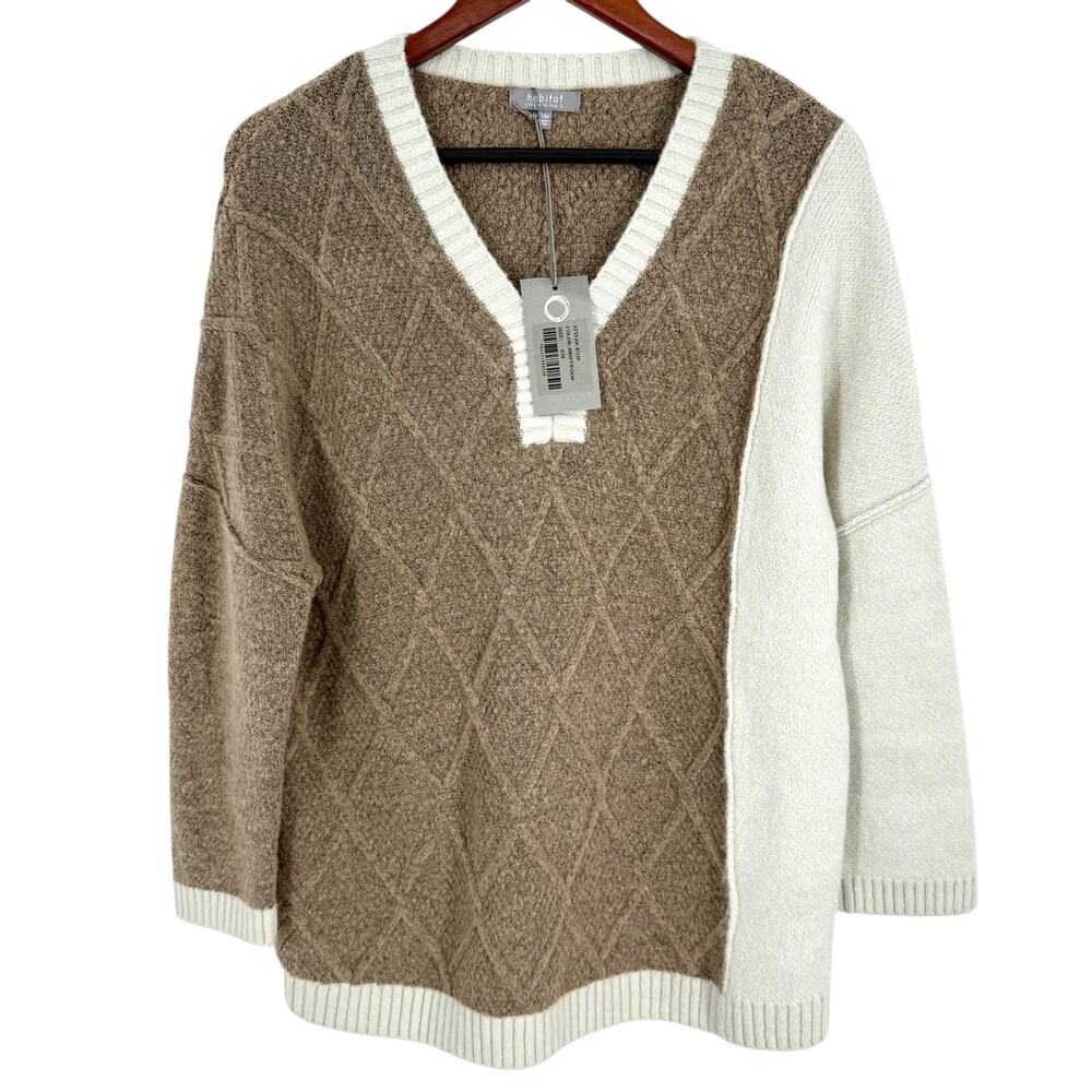 NEW NWT Habitat Sz S/M Small/Medium Brown Cream Wearable ART Sweater Top Shirt